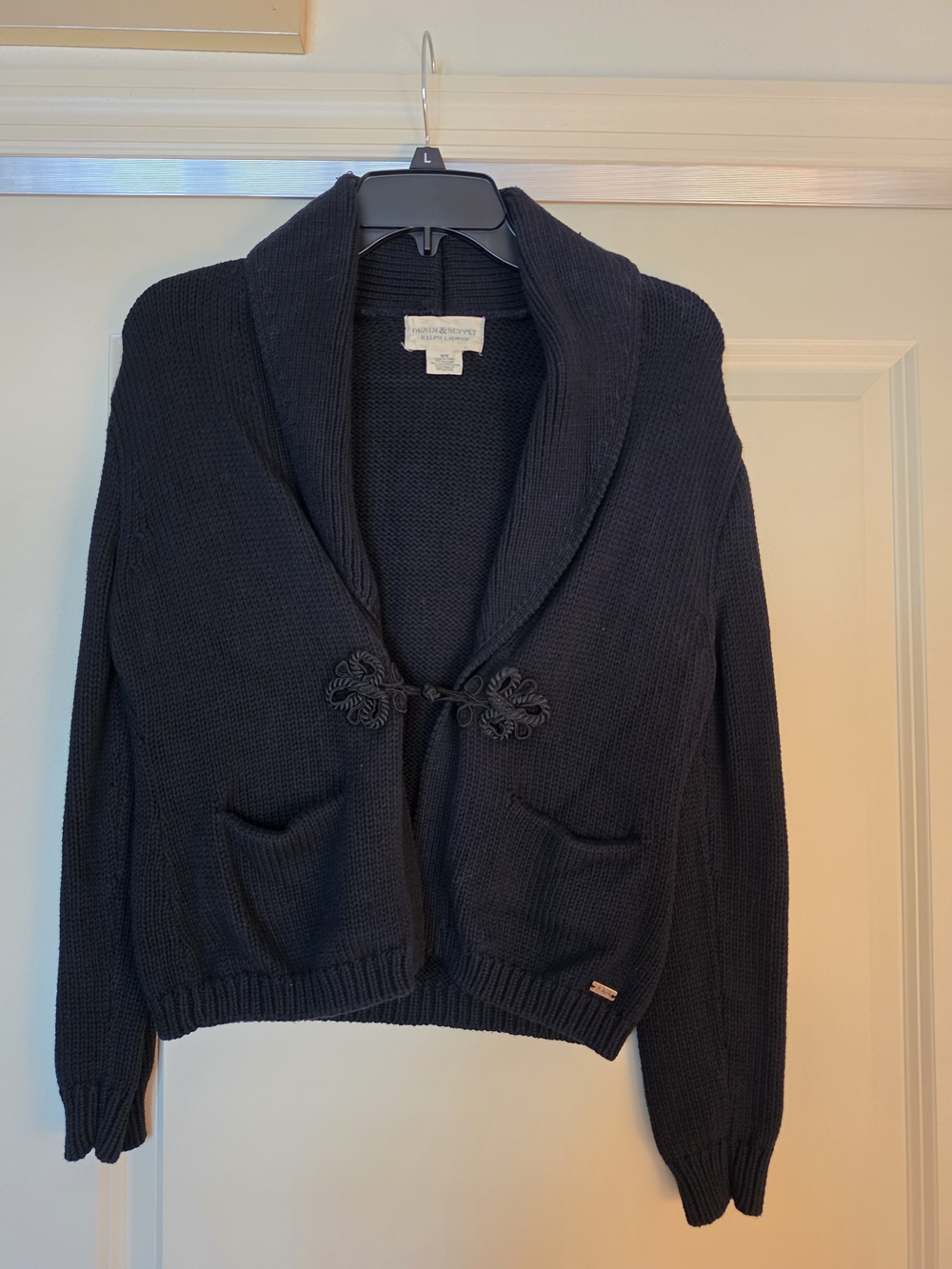 Denim & Supply Ralph Lauren Black Shawl-Collar Knit Cardigan with Frog Closure
